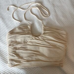 Zara Cream Ruched Tie Front Crop Top